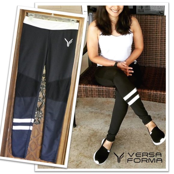 VERSA FORMA Mesh Performance Leggings - Black/ White Stripes - Picture 1 of 16